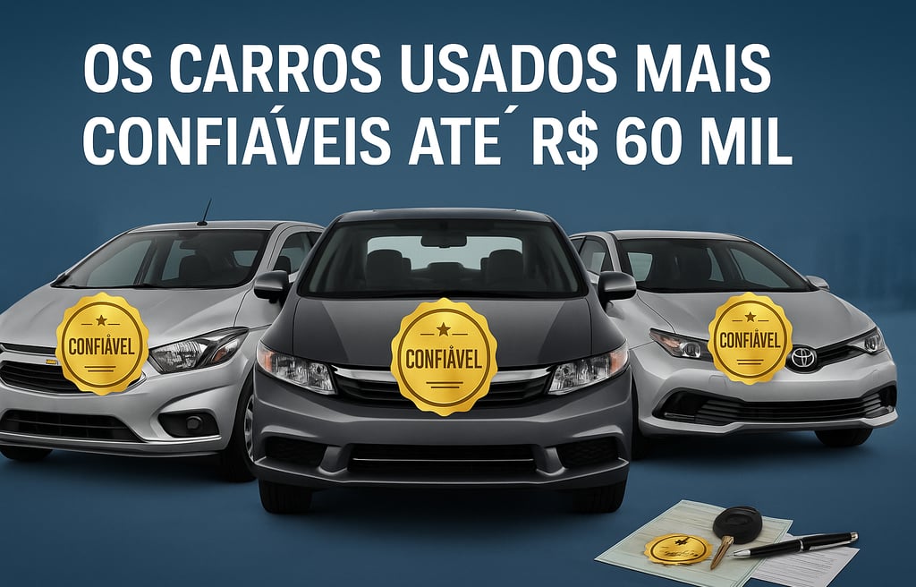 Três carros usados alinhados lado a lado — da esquerda para a direita: Chevrolet Onix, Honda City e