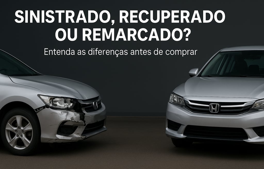 Dois carros prata lado a lado em ambiente escuro e neutro; o da esquerda está danificado com amassa