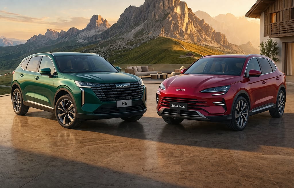 Comparação entre Haval H6 e BYD Song Plus 2026 lado a lado em cenário moderno