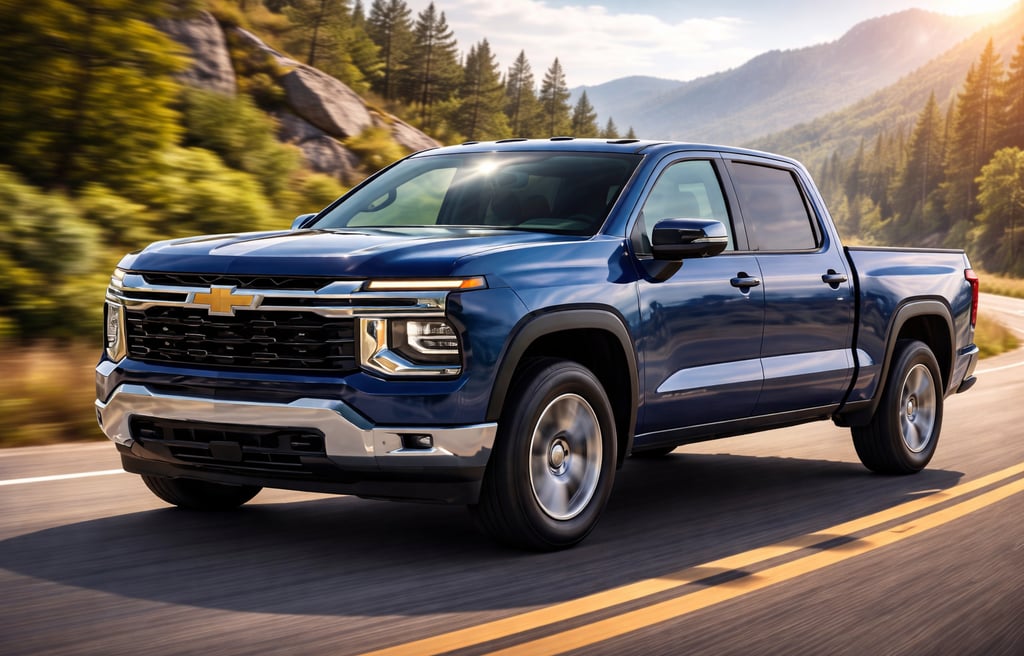 Nova Silverado 2027 com motor TurboMax mais potente rodando em estrada