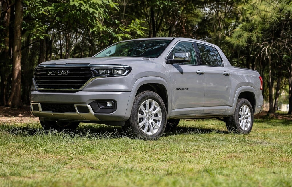 Ram Rampage 2027 em estrada rural com motor potente e novo modelo no campo