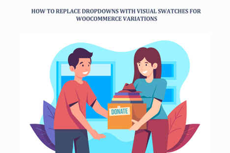 Illustration of a man reaching out to a woman holding a donation box