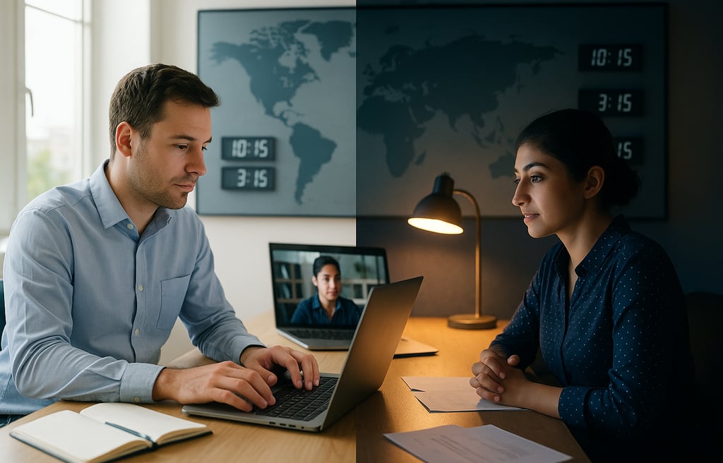 2 people from different timezones showed side by side