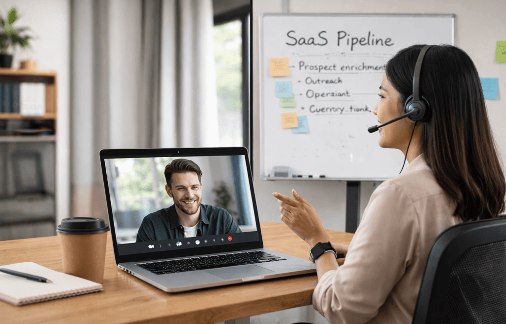 Filipino sales operations analyst on video call with SaaS founder