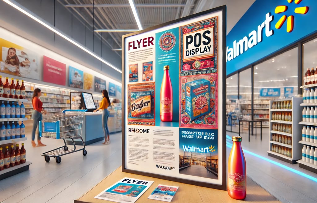 a display with a large poster
