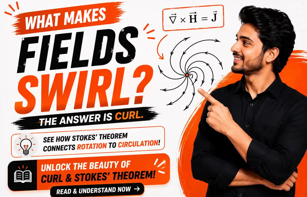 Curl and Stokes Theorem explained with vector field rotation, circulation diagrams, irrotational fie