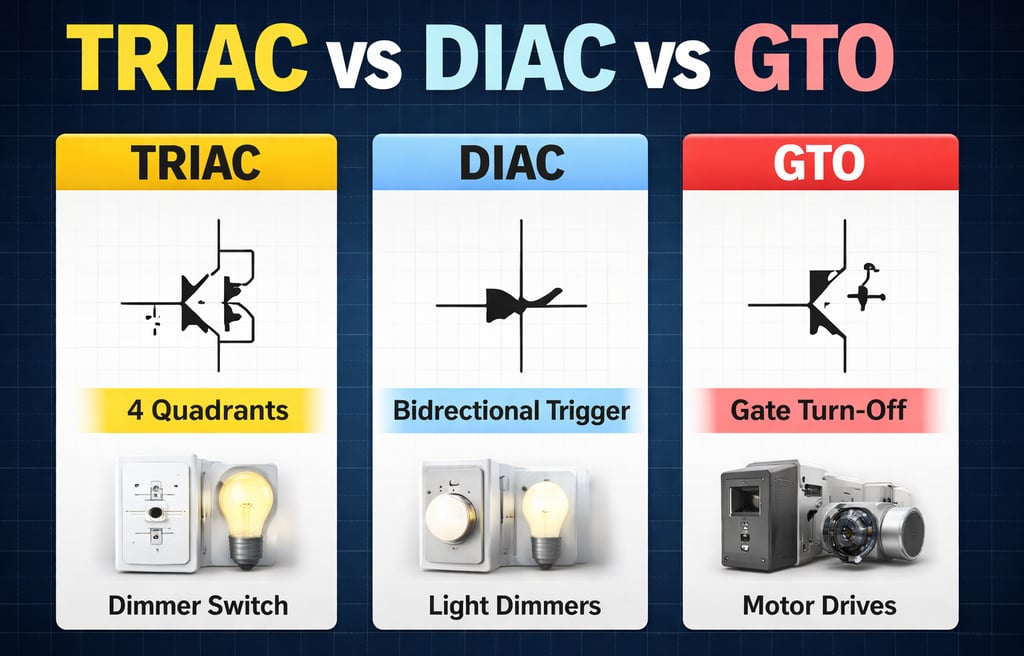 TRIAC DIAC GTO Explained with Symbols and Applications