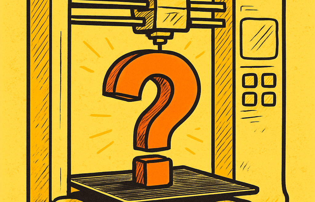 een 3d printer die een vraagteken print