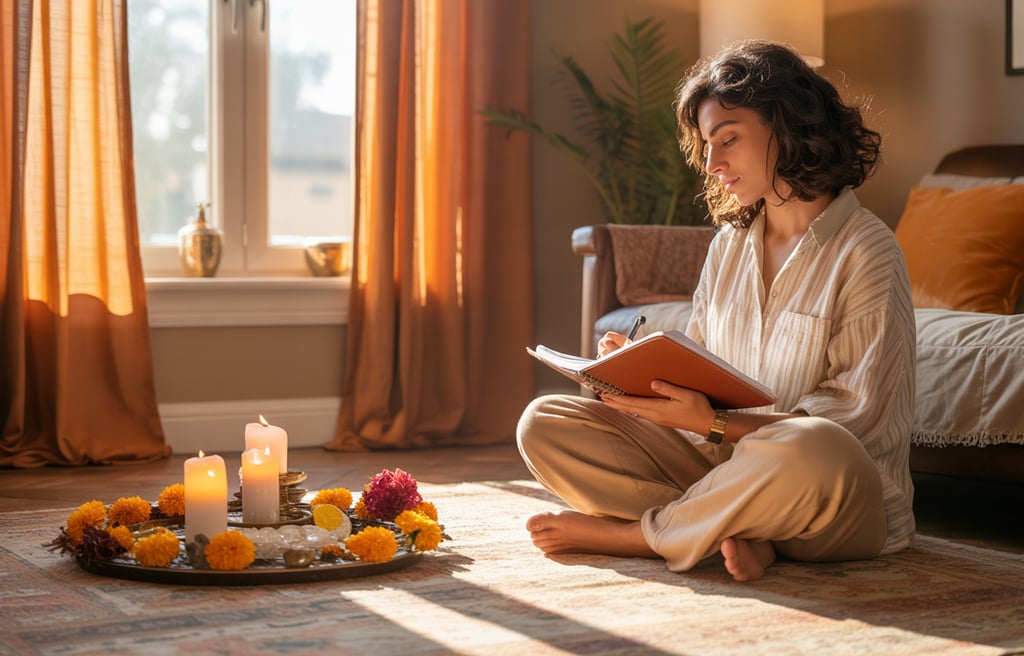 a woman sitting on a rug in a living room