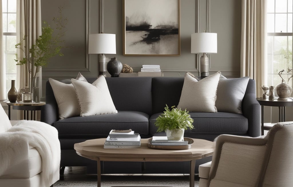 A living room filled with furniture and a white couch