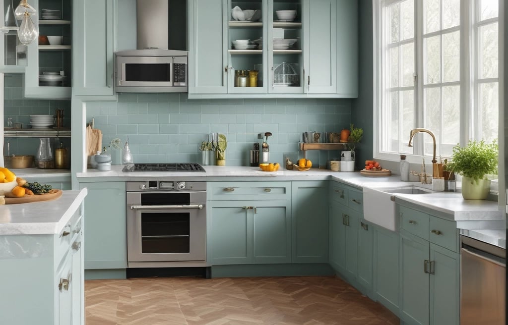 a kitchen with a table and chairs