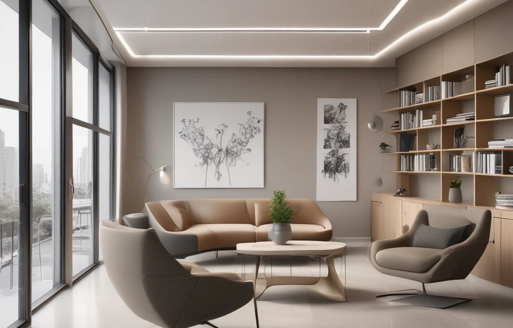 A modern home office with a standing desk and computer.