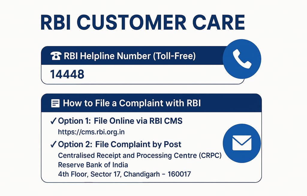 RBI Customer Care Helpline, Complaint Filing & CEPC Contact 2025