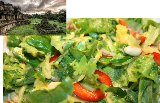 mango salad with a picture of cambodia in the corner