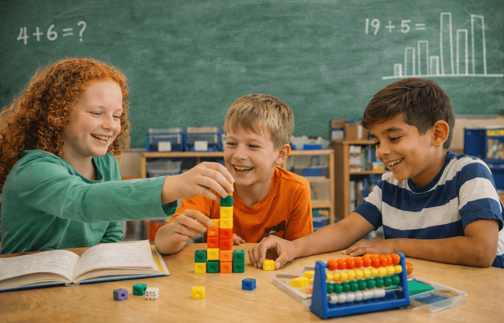 kids using math manipulatives