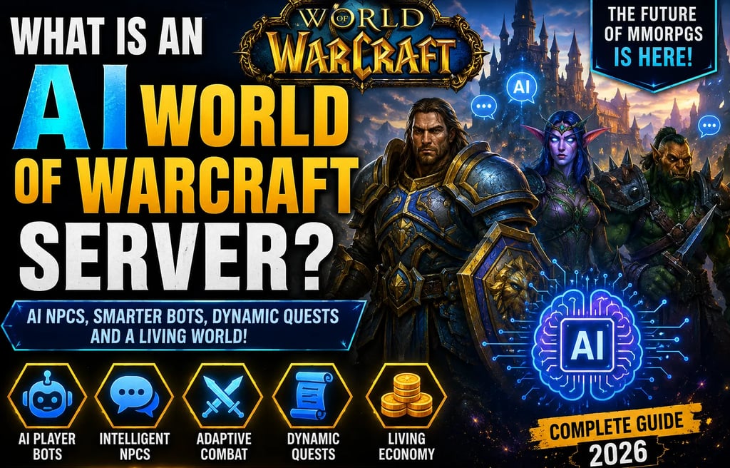 AI World of Warcraft server featuring intelligent NPCs, AI player bots, and dynamic MMORPG gameplay 