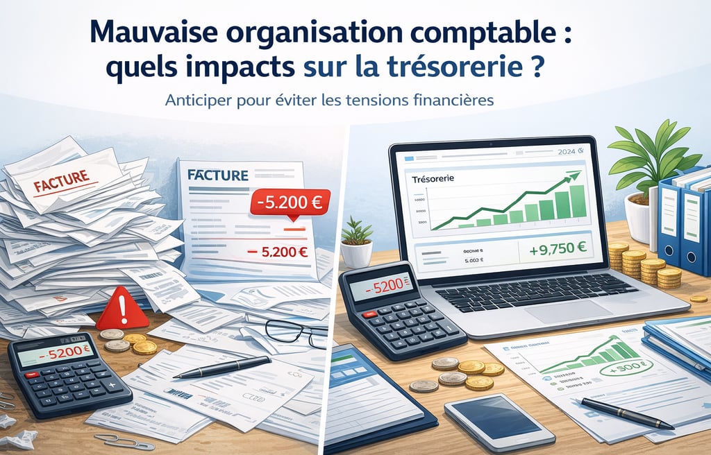 Illustration montrant l’impact d’une mauvaise organisation comptable sur la trésorerie d’un indépend