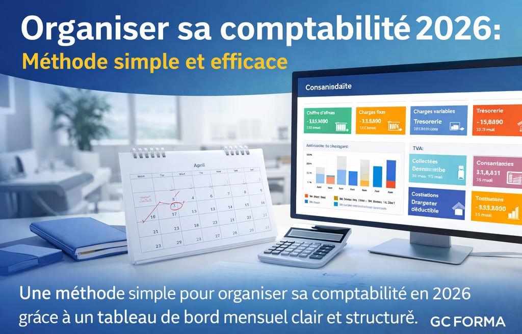 Organisation comptable 2026 avec tableau de bord mensuel pour anticiper les charges et piloter la tr