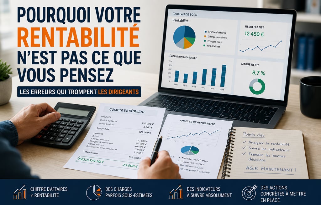 Entrepreneur analysant la rentabilité réelle de son entreprise à partir de tableaux financiers et d’