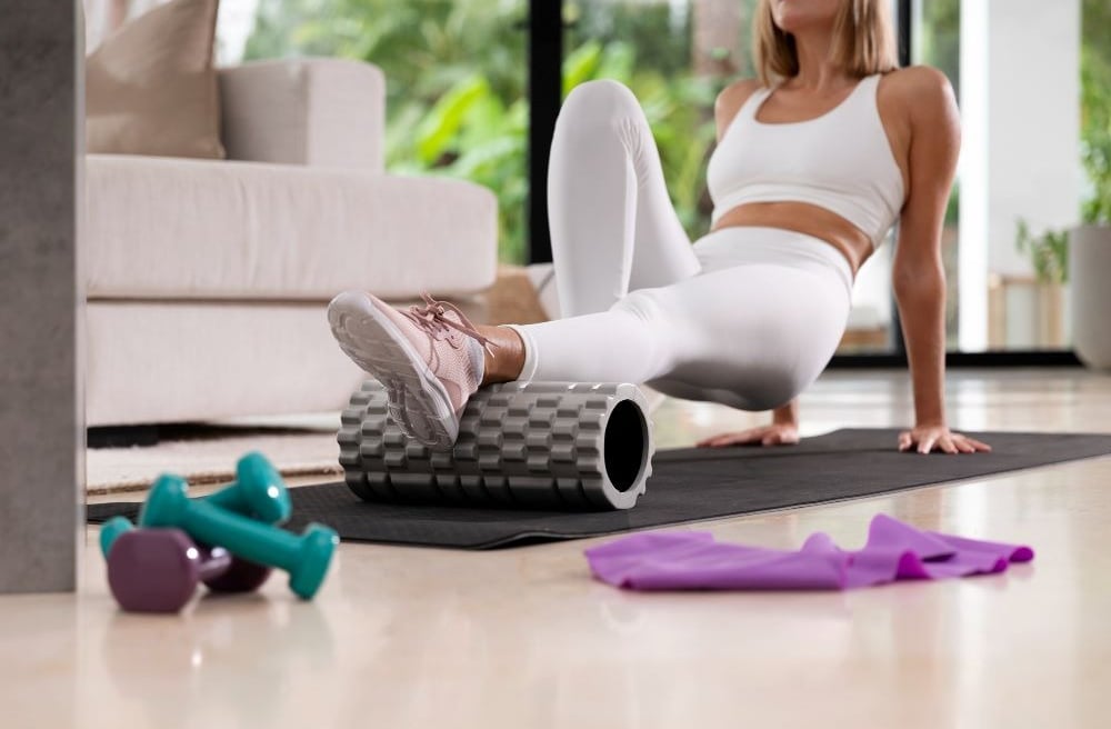 a woman is doing a yoga