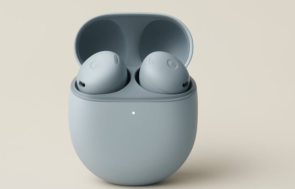 Fones de ouvido sem fio Google Pixel Buds Pro 2 na cor azul acinzentado "Moonstone" em estojo de car