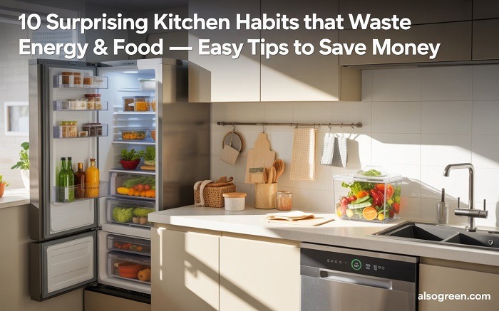Eco-friendly modern kitchen with organized fridge, reusable containers