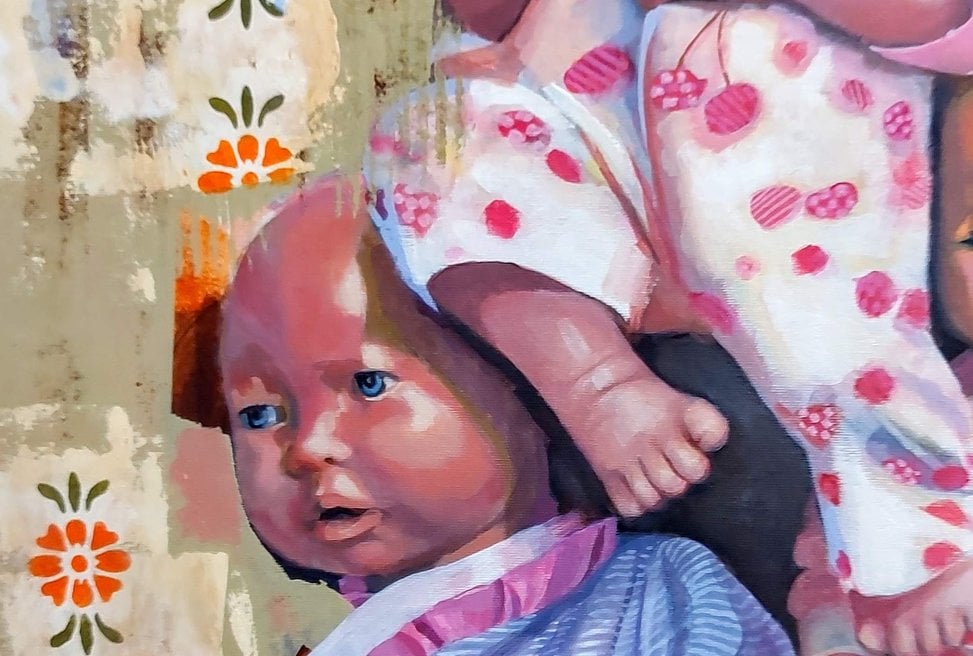 Full colour photo of detail from the painting Playthings by Chester UK Artist, Christine Gallagher