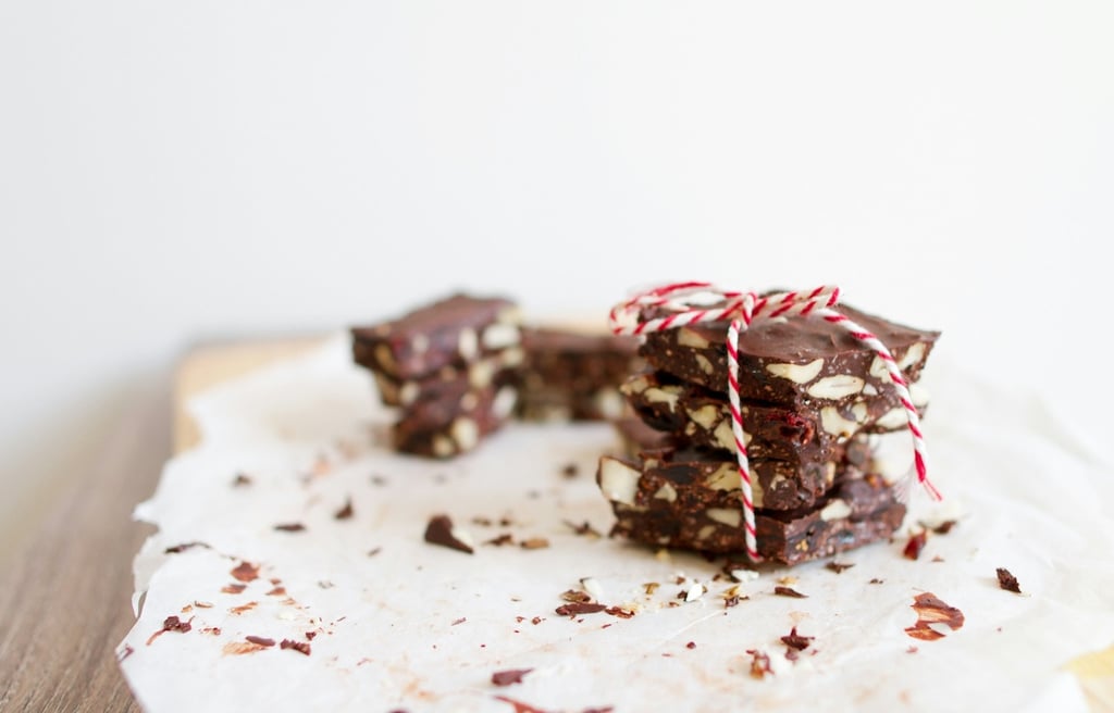 Chocolate with nuts wrapped up for a present.