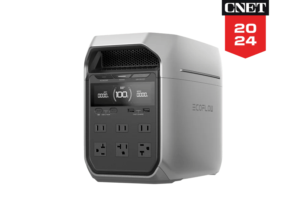 EcoFlow Delta 3 Plus 1800W portable power station placed outdoors, used for camping and off-grid pow