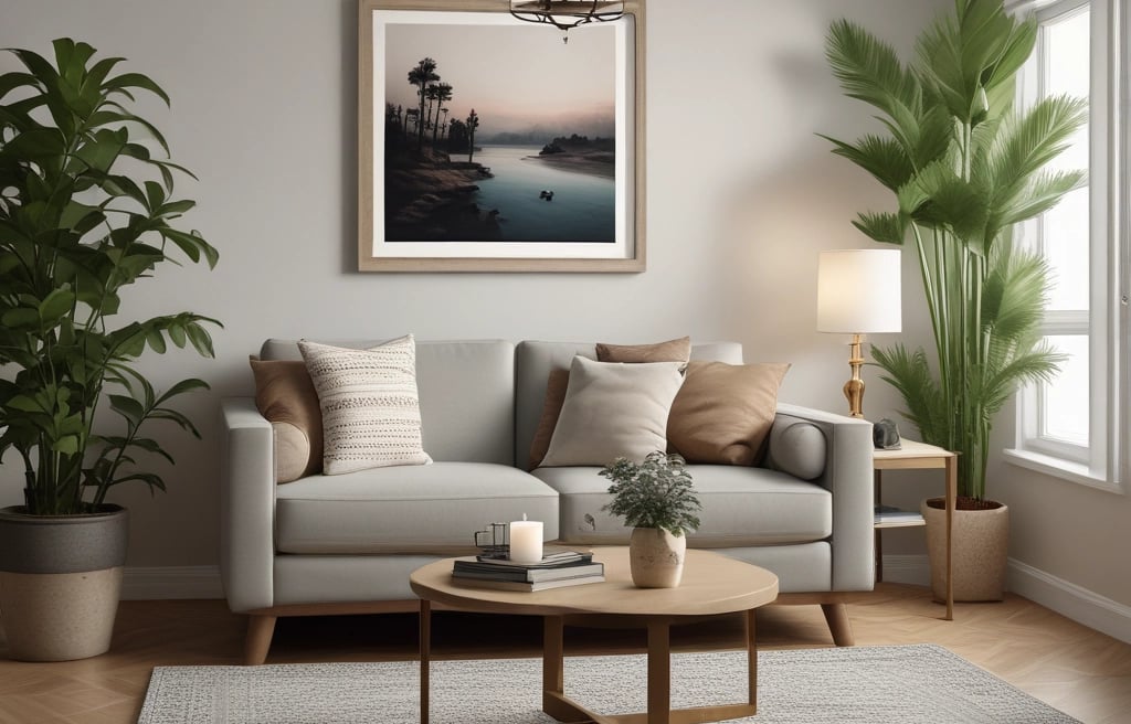 a room with a couch and a table