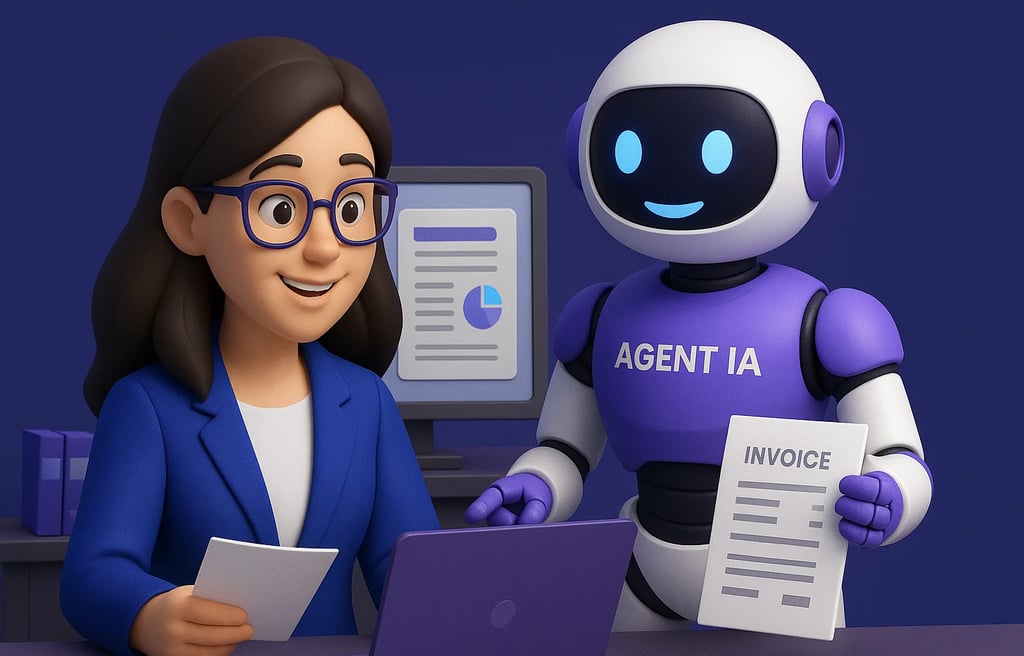 Automatisation administrative et IA : un robot Agent IA aide une employée FINEXALYS à gérer des factures électronique 2026