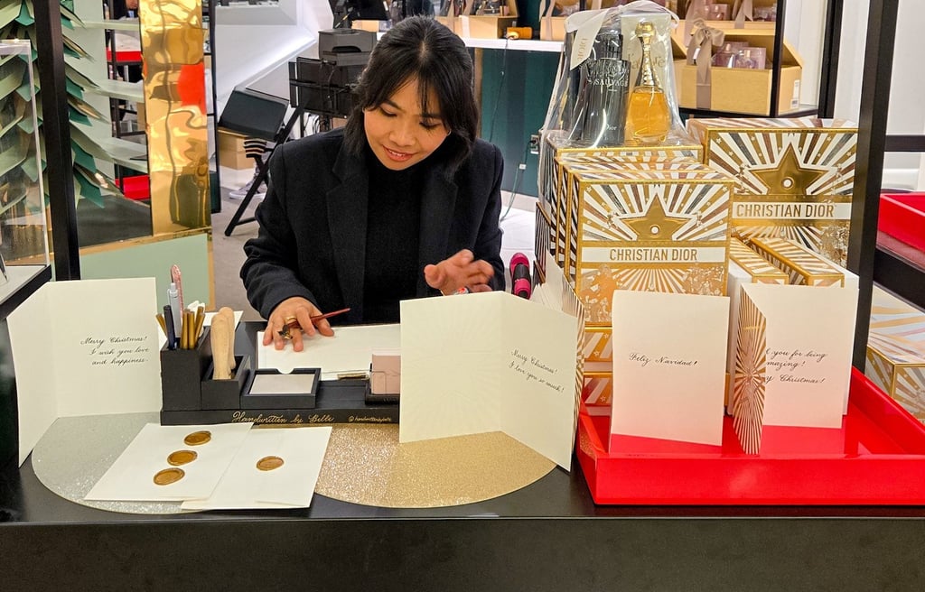 live calligraphy on holiday cards for brand activation in New York