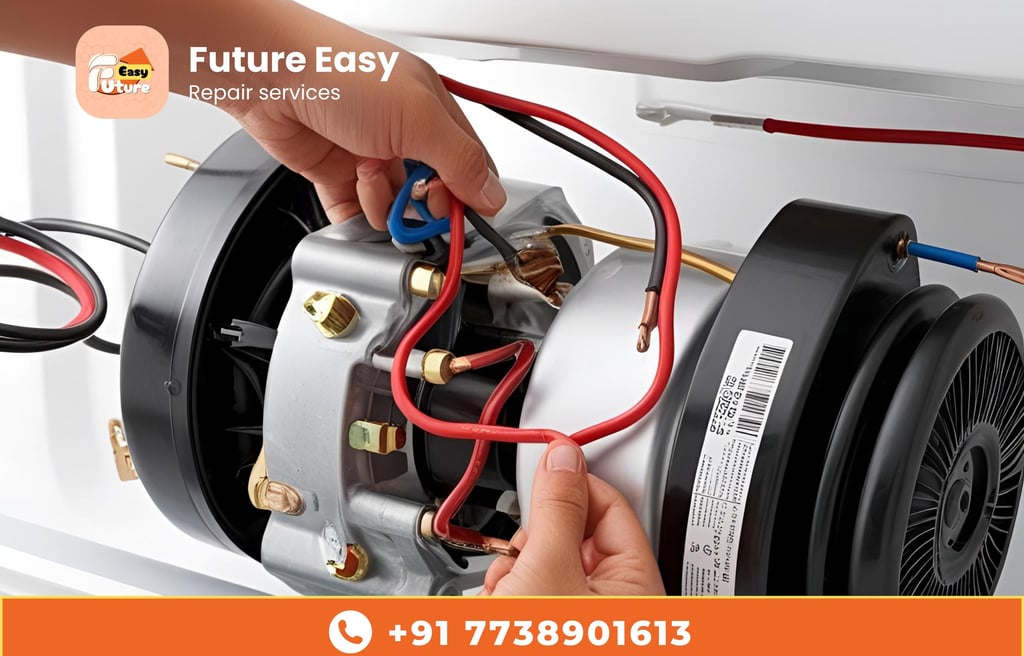 Future Easy technician connecting wires to an appliance motor