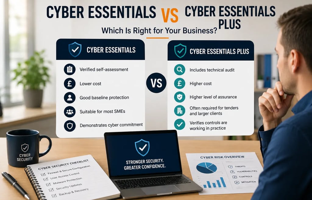 Business comparing Cyber Essentials and Cyber Essentials Plus certification