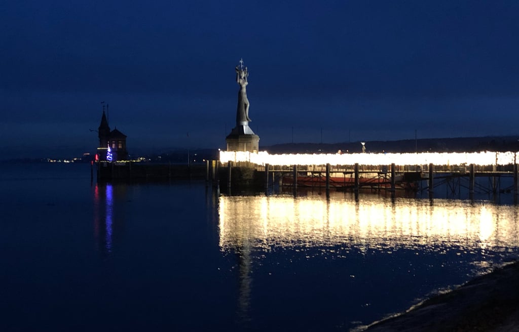 Konstanz and lake Konstanz at Christmas time at night