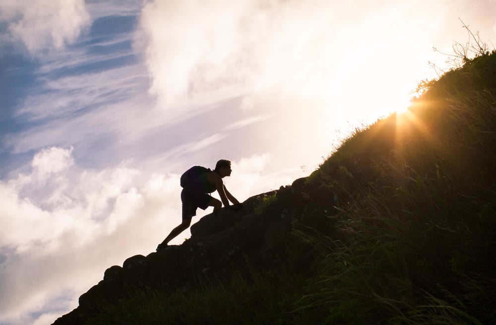 Person willing to climb and work hard for personal growth