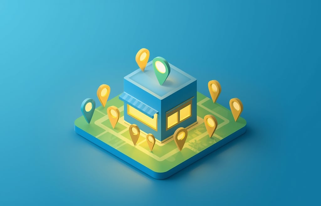 um prédio com um mapa e marcadores de localização