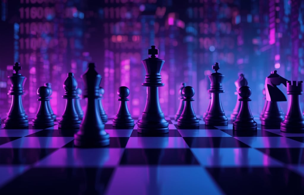 um jogo de xadrez com peças de xadrez em um tabuleiro de xadrez