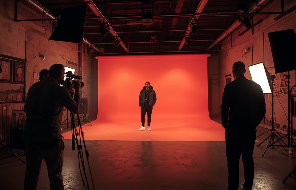 gravação de videoclipe em estúdio audiovisual no Porto com artista e equipa de filmagem