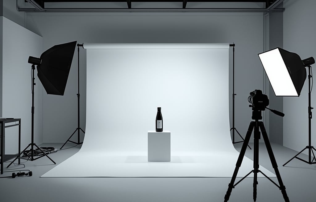 Sessão de fotografia de produtos em estúdio com iluminação profissional para e-commerce