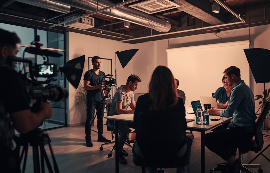 Equipe profissional produzindo vídeo corporativo para fortalecer o branding de uma marca