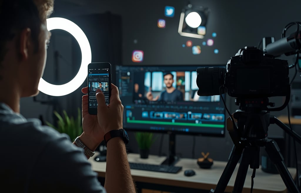 Produção de conteúdo audiovisual para redes sociais em estúdio profissional