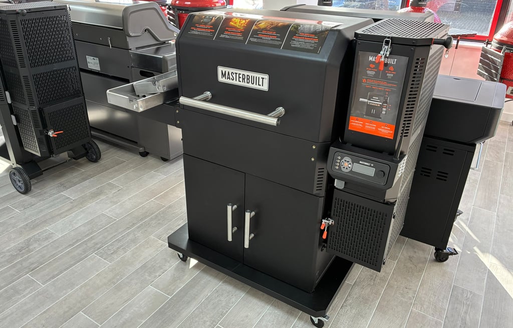Masterbuilt Gravity Series charcoal grill in a luxury Hampshire outdoor kitchen showroom