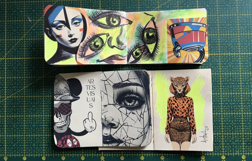 Páginas abertas de livro de artista.
