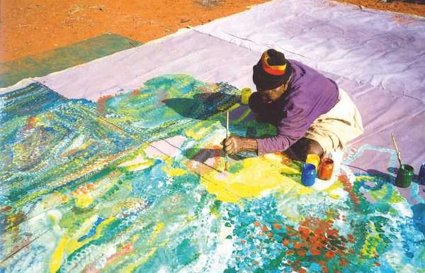 Emily Kam Kngwarray painting Earth's Creation I in the Utopia region, Central Australia, 1994 Photo 