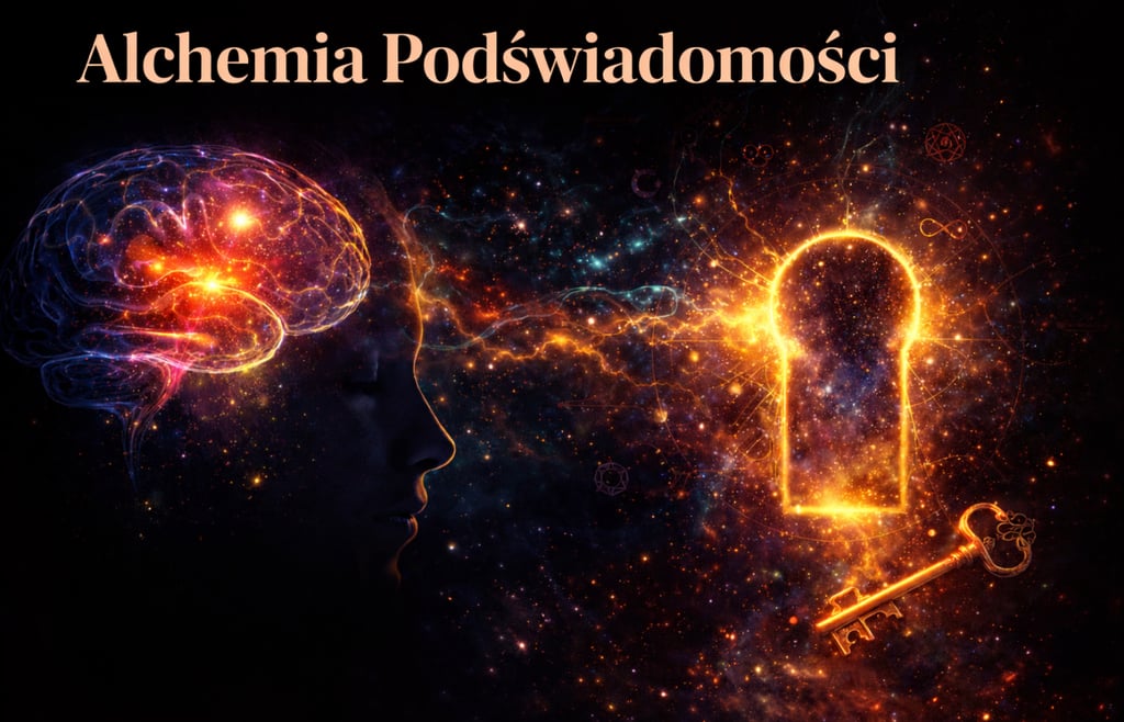 Cosmic profile with glowing brain and key unlocking the subconscious mind's potential.