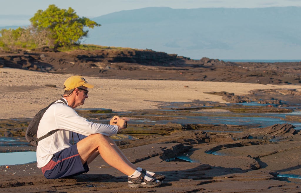 Galapagos Islands volcanic landscape and ocean coastline