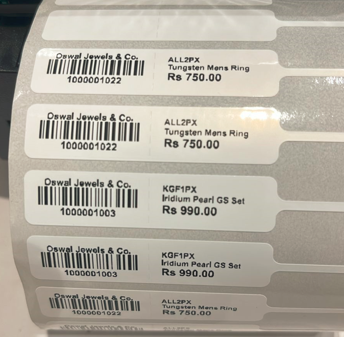 jewellery barcode tags from retailcore software