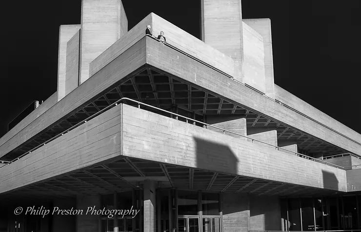 Brutalist architecture of Royal National Theatre, London, UK, photography by Philip Preston.