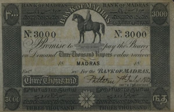 Bank of Madras 3000 Rupees